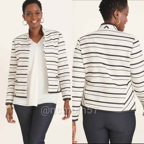 NWOT Chico’s Cream Striped Open Front Jacket Blazer - Picture 2 of 10